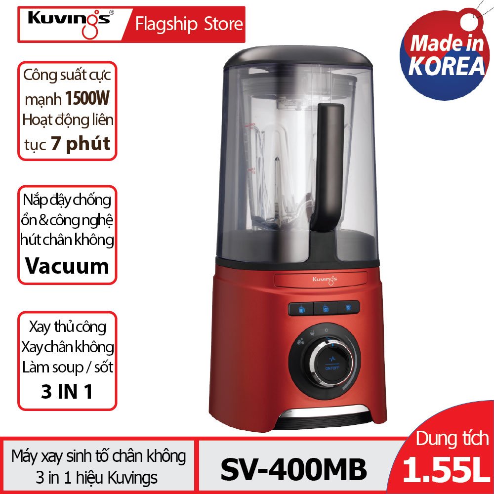 Máy xay sinh tố chân không Kuvings SV-400MB Màu Đỏ - TẶNG MÁY ĐO THÀNH PHẦN CƠ THỂ KUVINGS KBA-200 - Hàng chính hãng