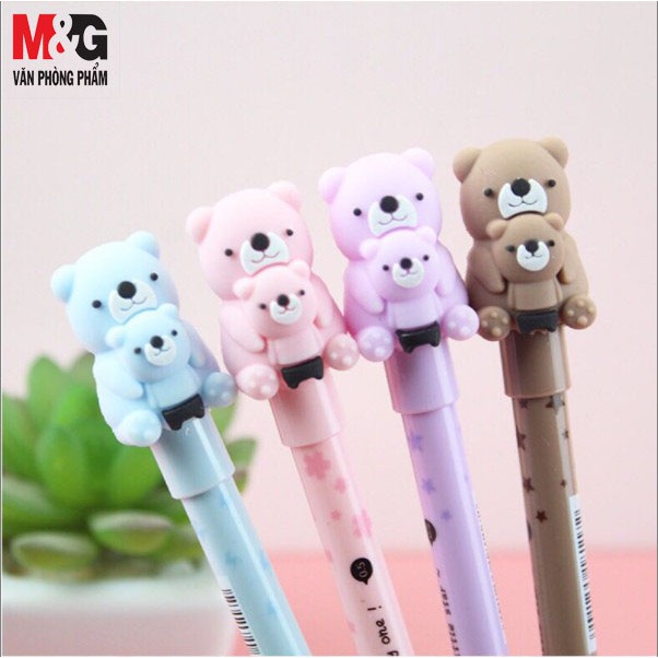 Bút chì kim bấm M&amp;G Gấu mẹ ôm gấu con dễ thương ngòi HB 0.5mm-xanh da trời, tím, hồng phấn, nâu-AMPT2901