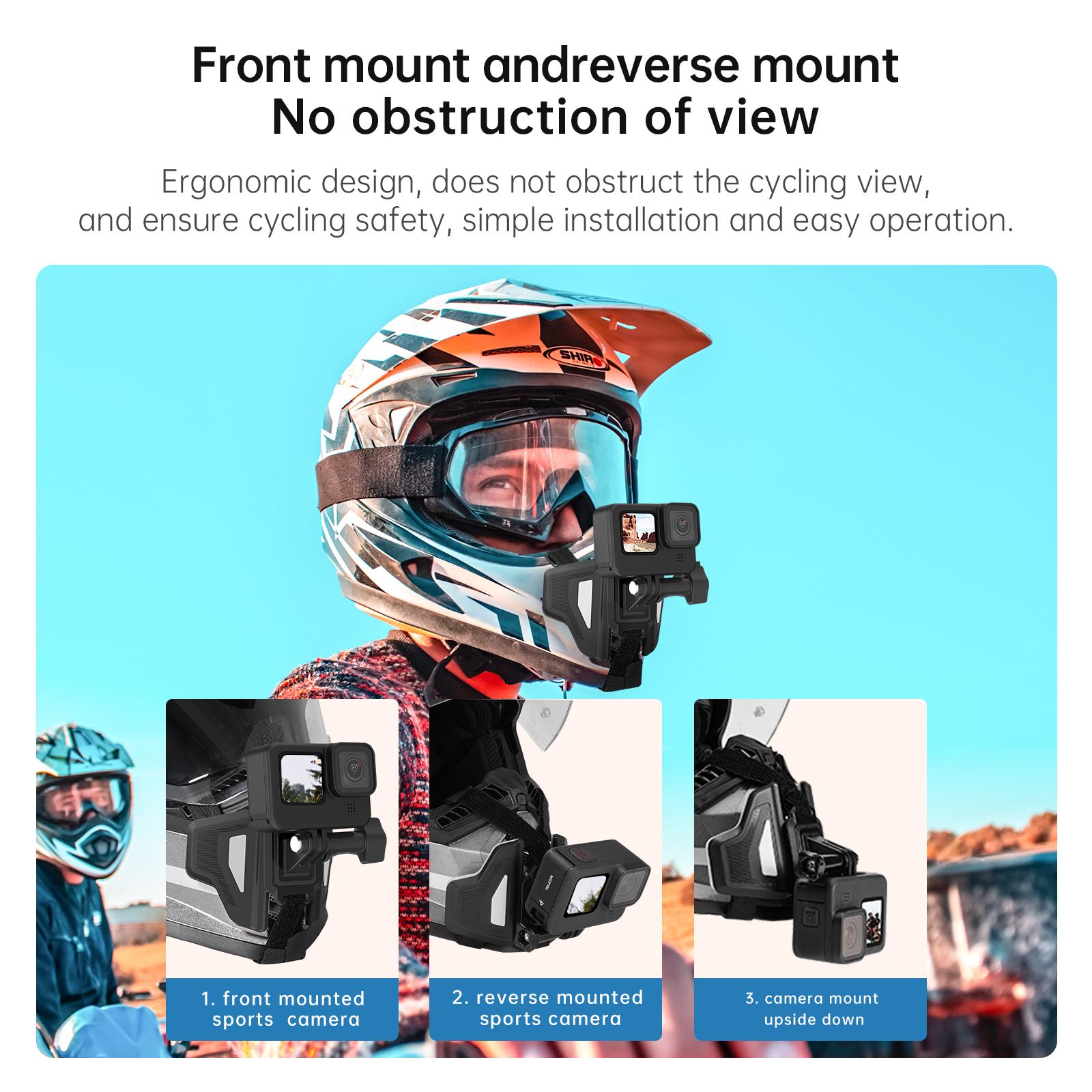 Telesin Motorcycle Matermet Mount dây đeo có thể gập cằm phía trước cho GoPro 11 Hero 10 9 8 7 DJI OSMO Hành động 3 Insta360 Phụ kiện