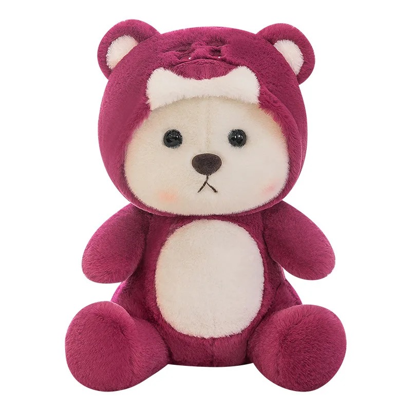 Thú nhồi bông lena đội mũ gấu dâu ngồi đáng yêu - Size từ 28cm đến 80cm - Quà tặng gấu bông lena dễ thương