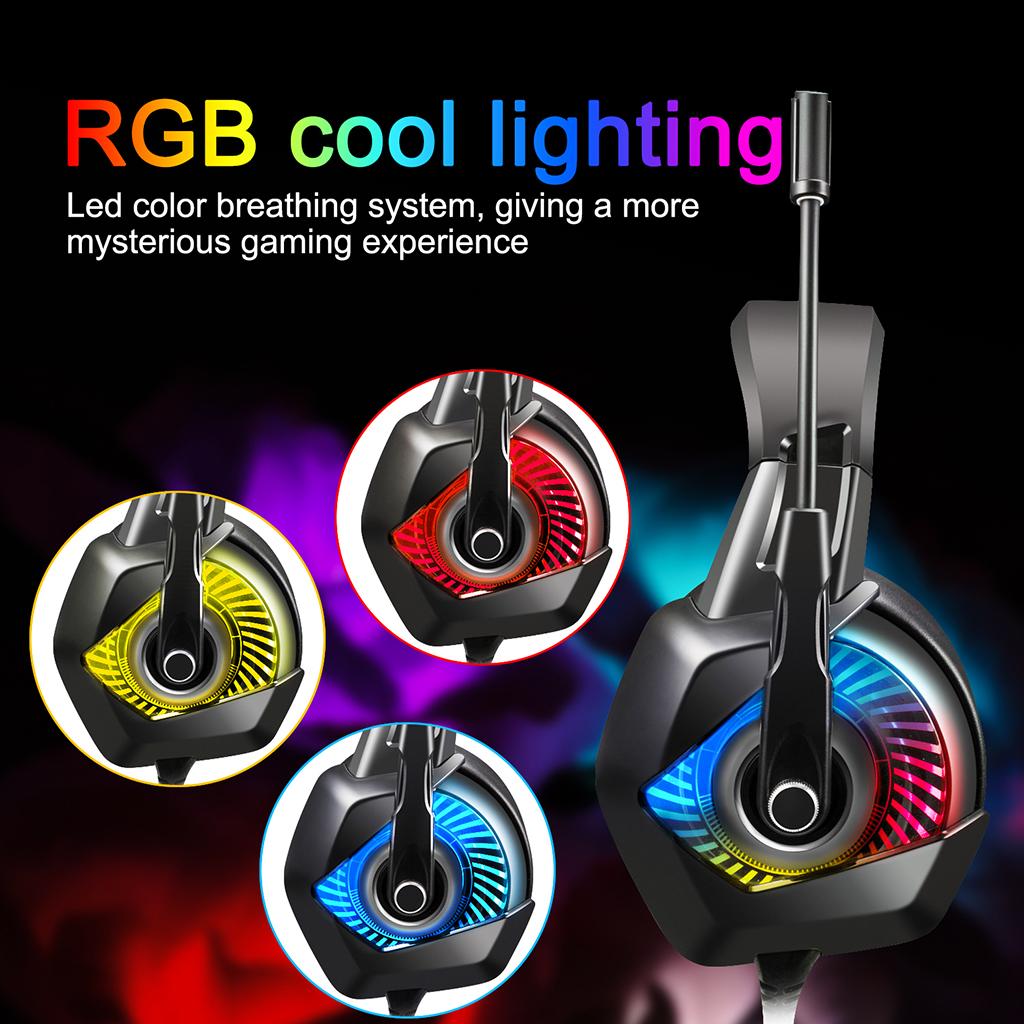 Gaming Headset with Microphone RGB Colorful LED Headphone for PS4