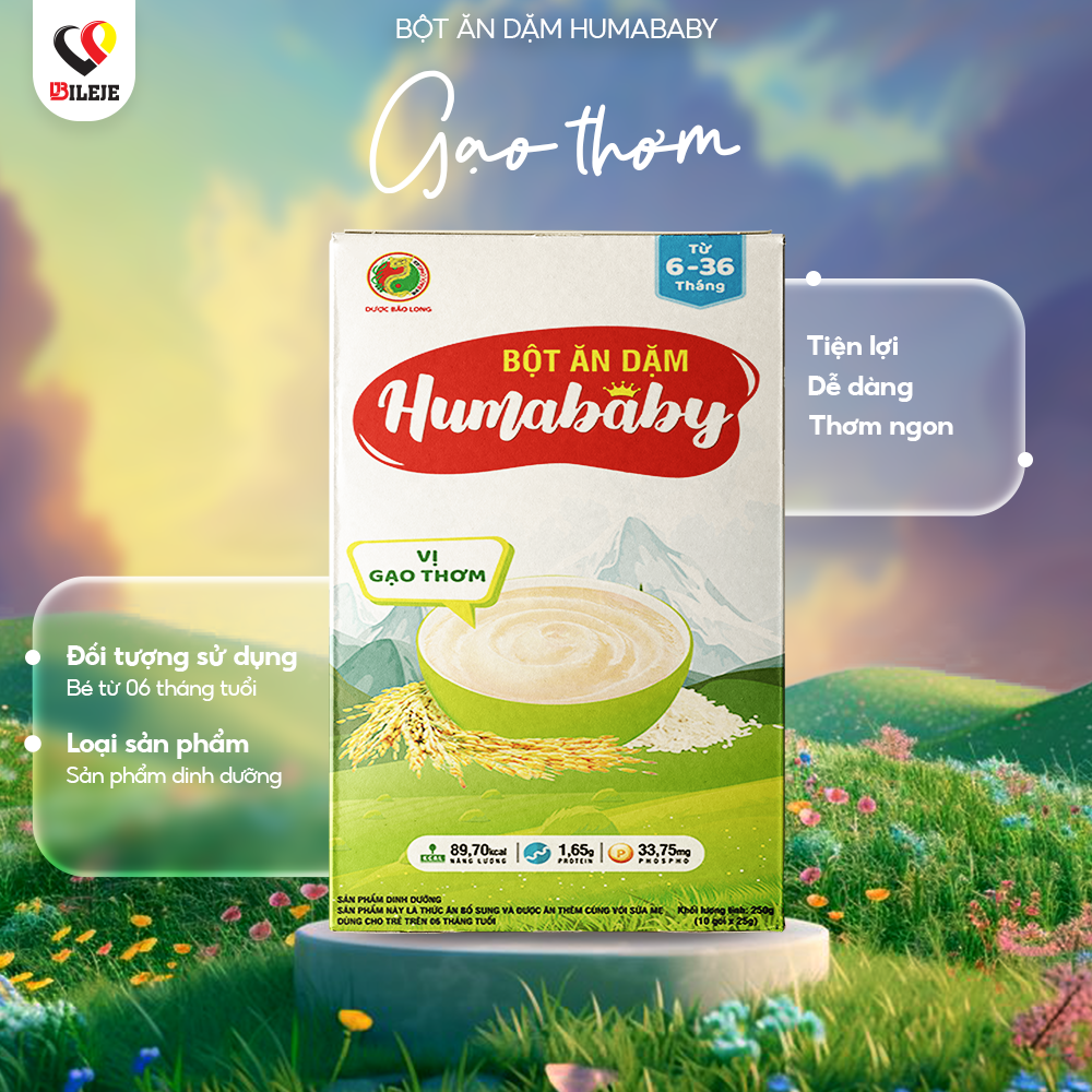 Bột Ăn Dặm Humababy Vị Gạo Thơm - Hộp 10 Gói x 25g