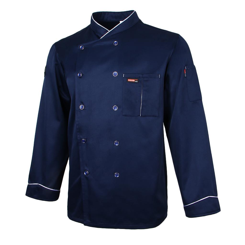 Men Women Piping Chef Jacket Coat Uniform Long Sleeve Hotel Kitchen Apparel Tops