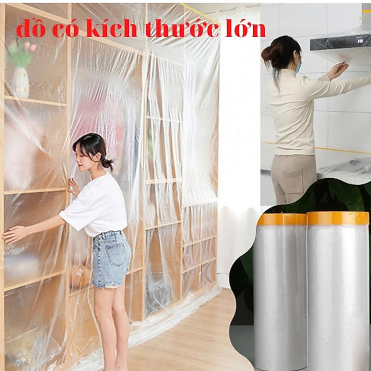 Màng bọc nilon che bụi đa năng, che phủ, ngăn bụi, chống ẩm mốc, giữ mới, bảo vệ nội thất,che chắn sơn, sơn nội thất, nilon bọc hàng, chắn sơn oto, có 1 đầu dán