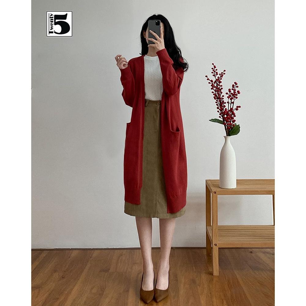 Áo len cardigan nữ dáng dài túi ốp, không cúc Twentyfive 4002