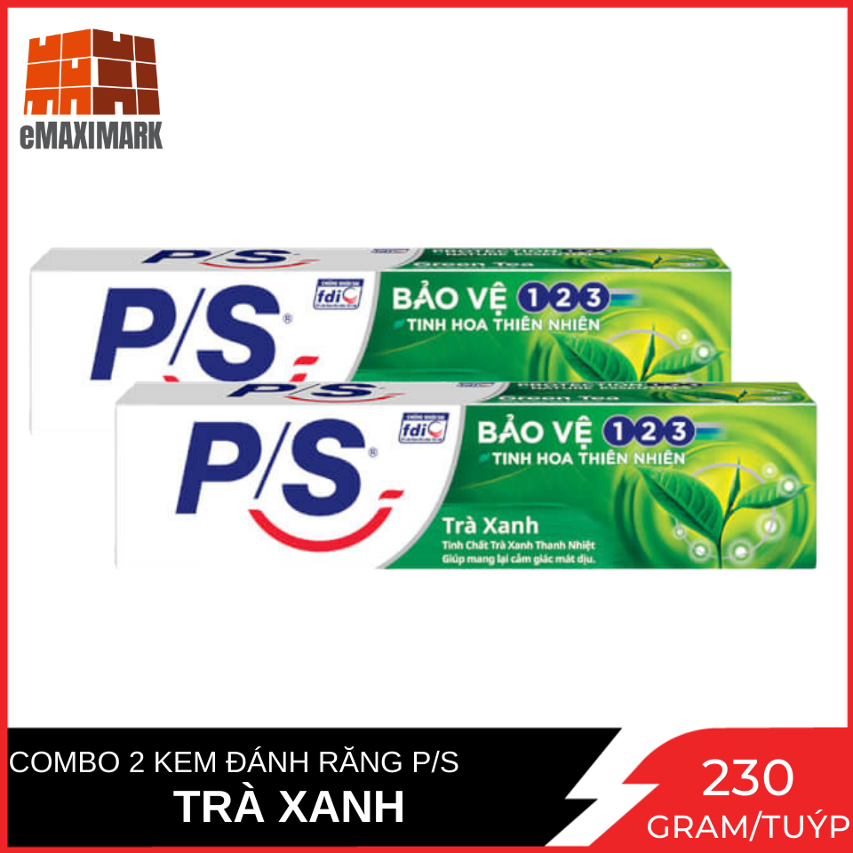 COMBO 2 Tuýp Kem đánh răng P/S 123 Trà xanh 230gX2