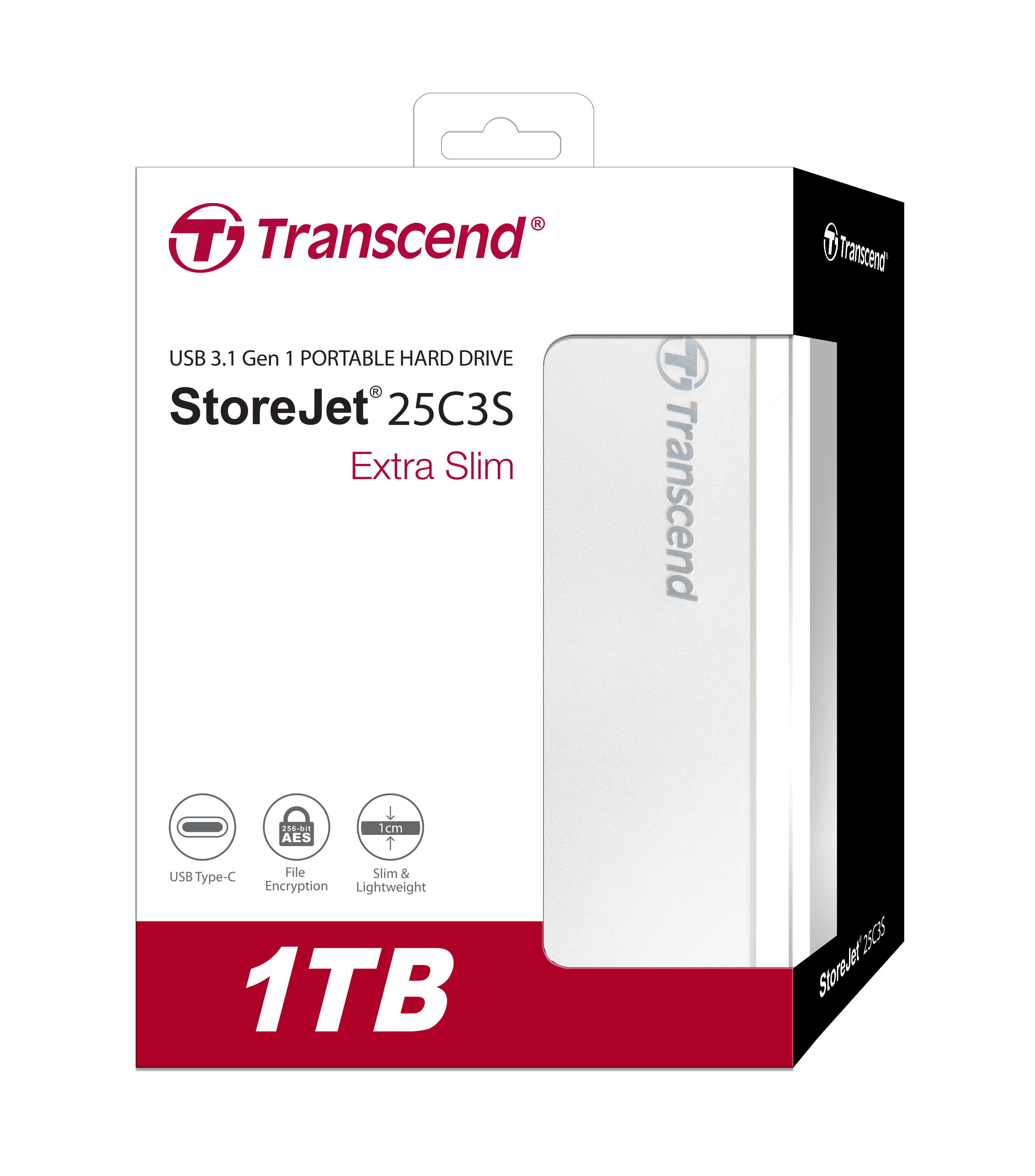 Ổ Cứng Di Động Transcend 1TB StoreJet 25C3S Extra Slim USB TypeC 3.1 Gen 1- Hàng Chính Hãng