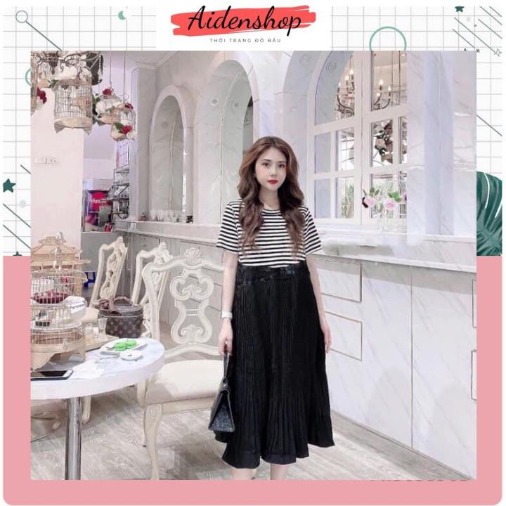 Váy bầu xinh thời trang dự tiệc dáng suông dài aidenshop freesize 48-75kg