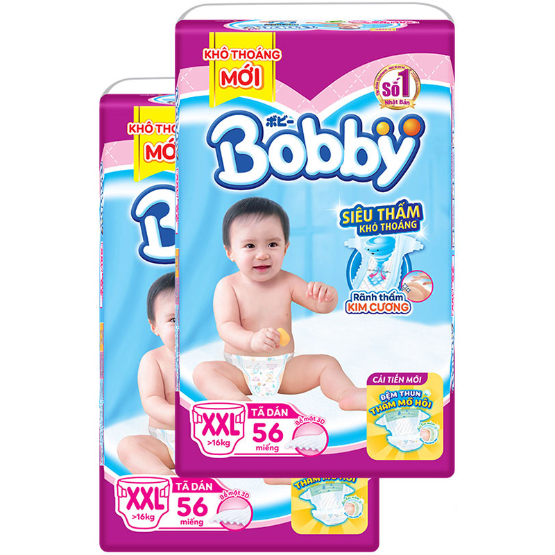 Combo 2 Tã Dán Bobby Đệm Thun Thấm Mồ Hôi XXL56 (56 Miếng) - Tặng 1 Đàn Nhạc Xe Bus