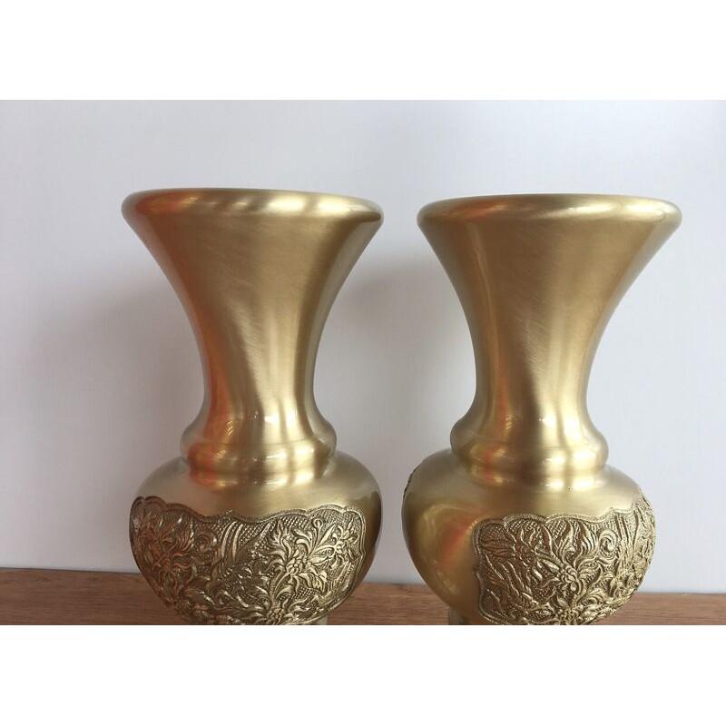 Combo đôi lọ hoa đồng vàng nguyên chất cổ loe cao 30cm KH8799