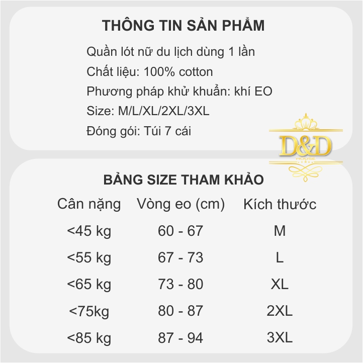 Combo 7 quần lót cotton nữ nhiều màu du lịch dùng 1 lần