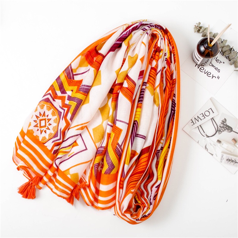 Khăn choàng boho đi biển  màu vàng khối - Mã LN014