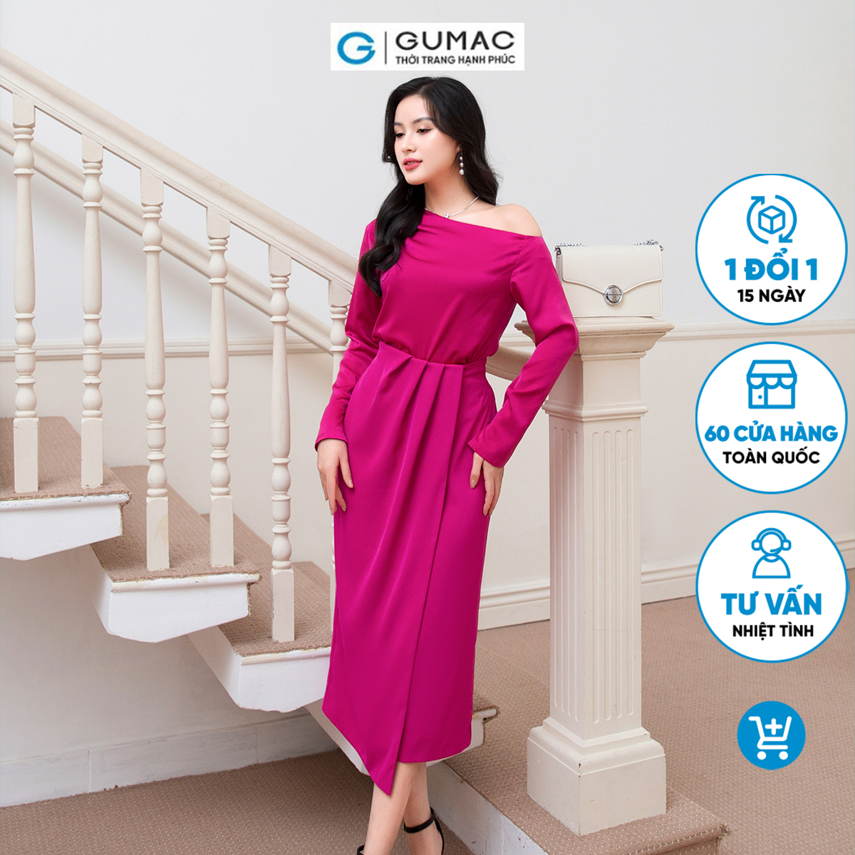 Set lẻ Áo kiểu lệch vai thời trang GUMAC AD10028 - Chân váy đắp tà thời trang GUMAC VD10022