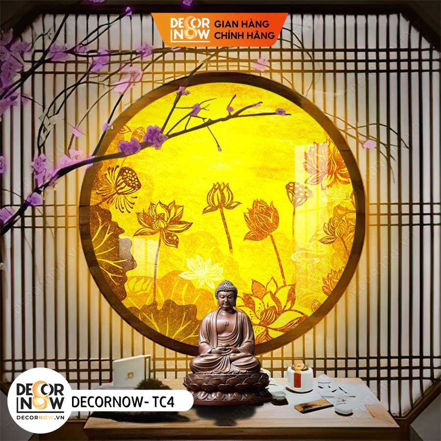 Đèn Hào Quang Phật In Tranh Trúc Chỉ DECORNOW 30,40 cm, Trang Trí Ban Thờ, Hào Quang Trúc Chỉ HOA SEN DCN-TC4