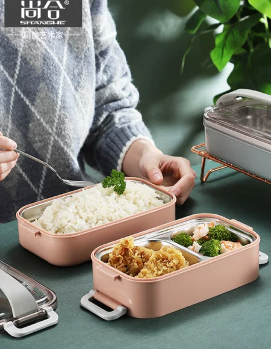 Bộ Hộp Cơm Có Quai Xách Giữ Nhiệt 2 Lớp 2 Tầng 2 Ngăn INOX304 Thiết Kế Hiện Đại -tặng bộ chổi vệ sinh mini