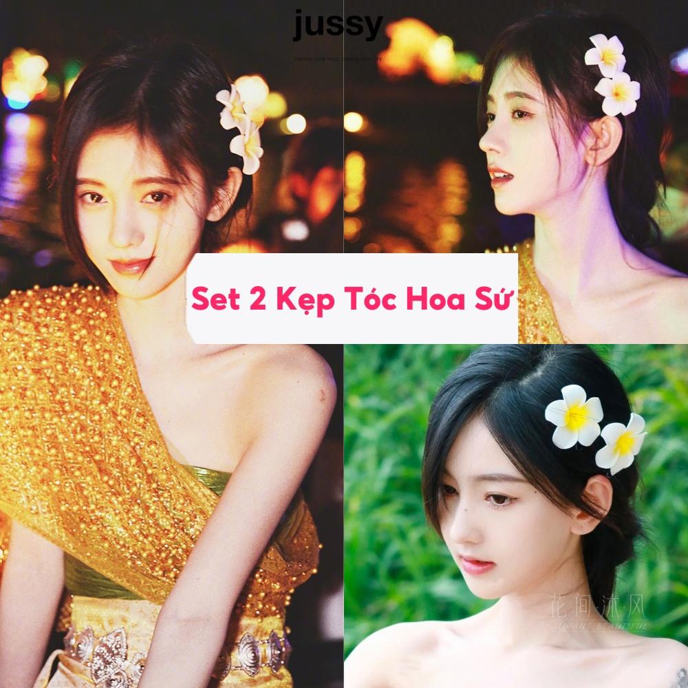 Set 2 Kẹp Tóc Hoa Sứ Xinh Xắn Jussy Fashion Kiểu Cài Tóc Hoa Dễ Thương Đi Biển