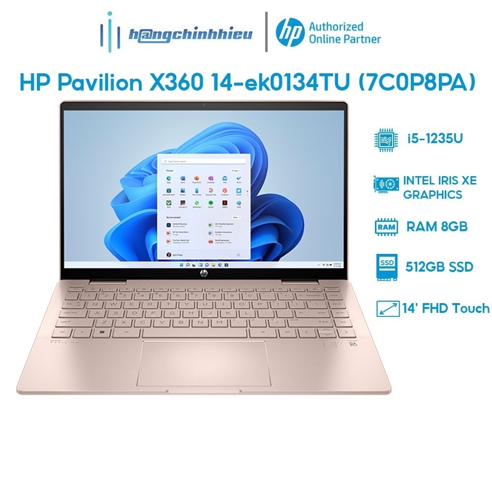 Laptop HP Pavilion X360 14-ek0130TU 7C0P5PA i3-1215U | 8GB | 256GB | 14' Touch Hàng chính hãng