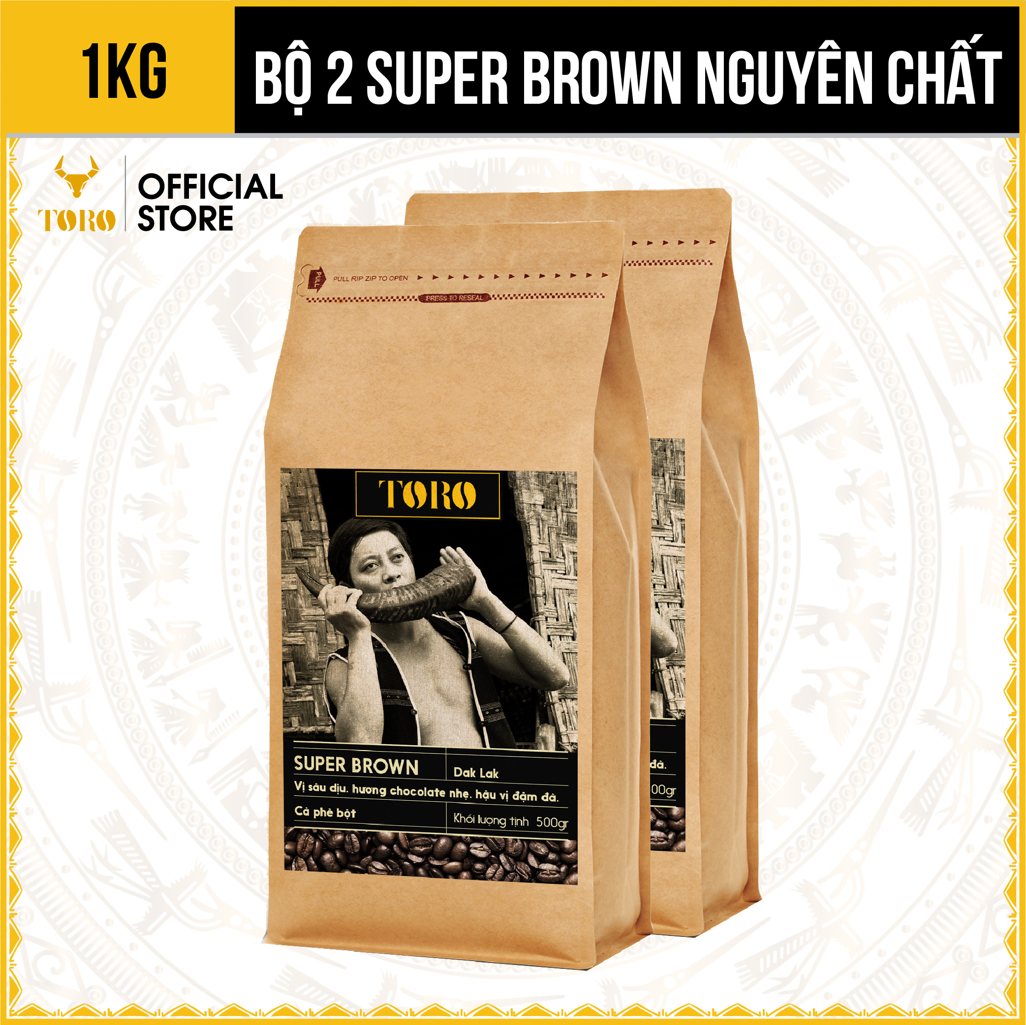Bộ 2 Cà Phê Bột Toro Super Brown Nguyên Chất 100% | 500gr/gói | TORO FARM