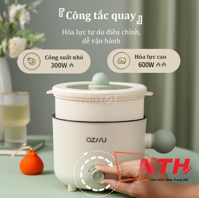 Nồi LẨU MINI Đa Năng OZHU 2 Nấc Nhiệt Kèm Giá Hấp, - JL