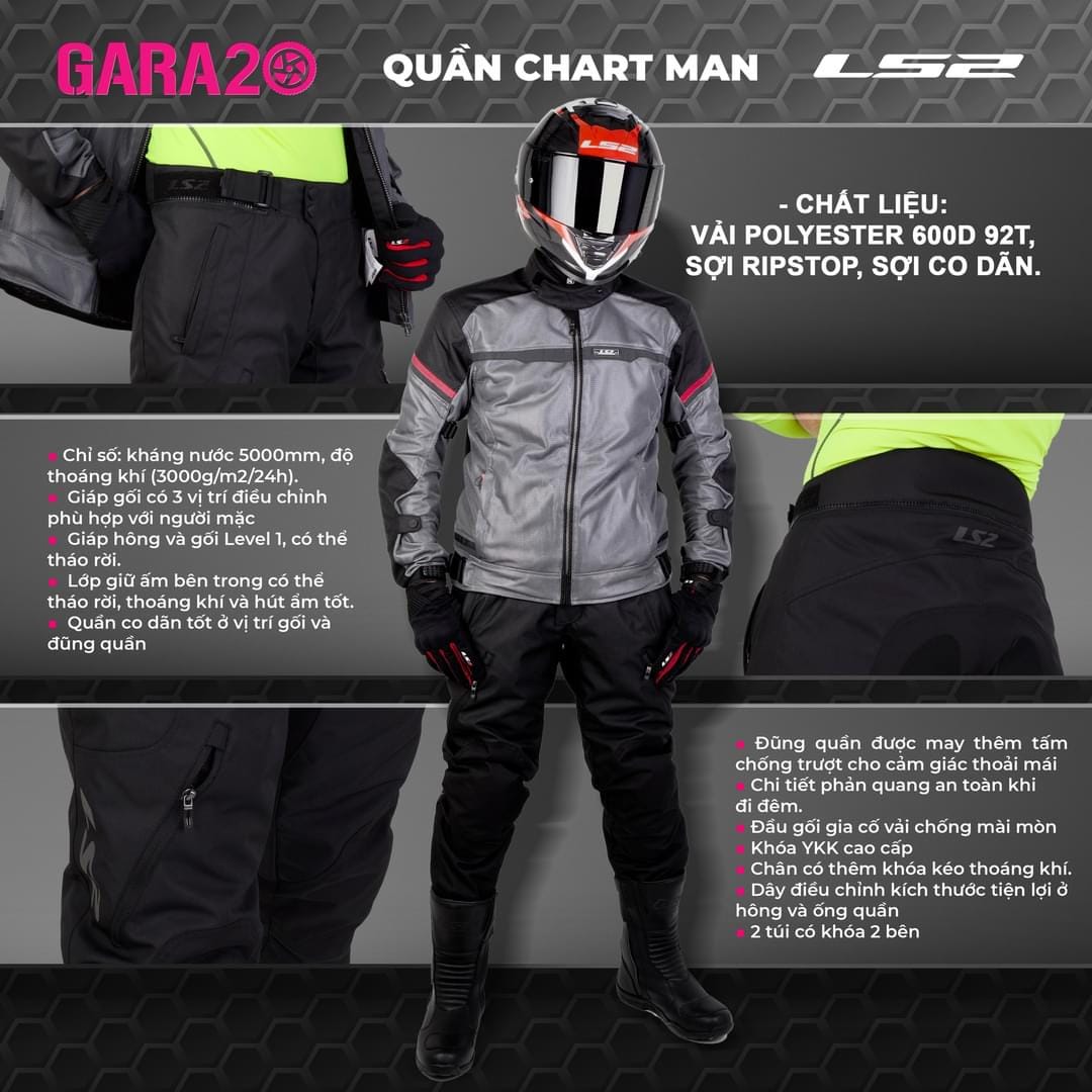 Quần Bảo Hộ Lái Moto, Xe Máy Kháng Nước LS2 Chart Man - GARA20