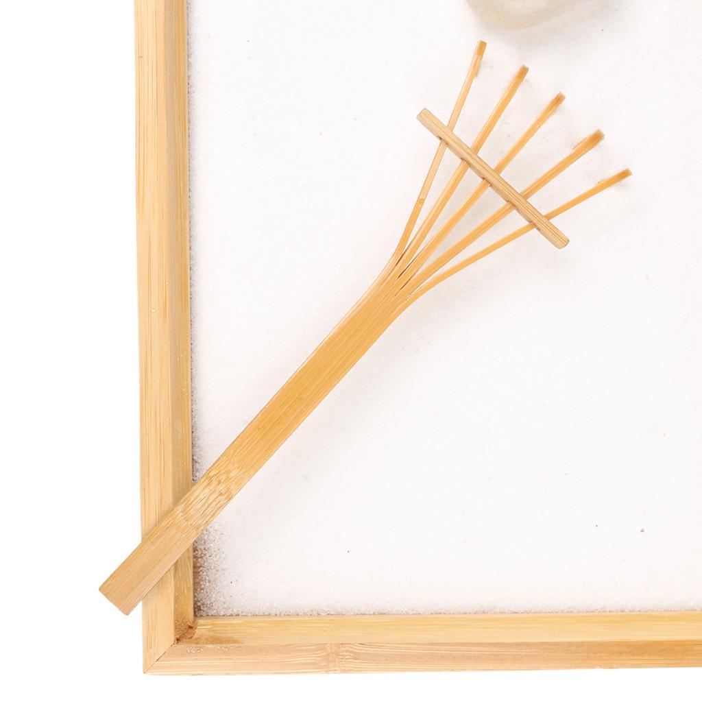Zen Garden Sand Tray Buddha Stone Rake Bamboo Tray Home Room Ornament #1