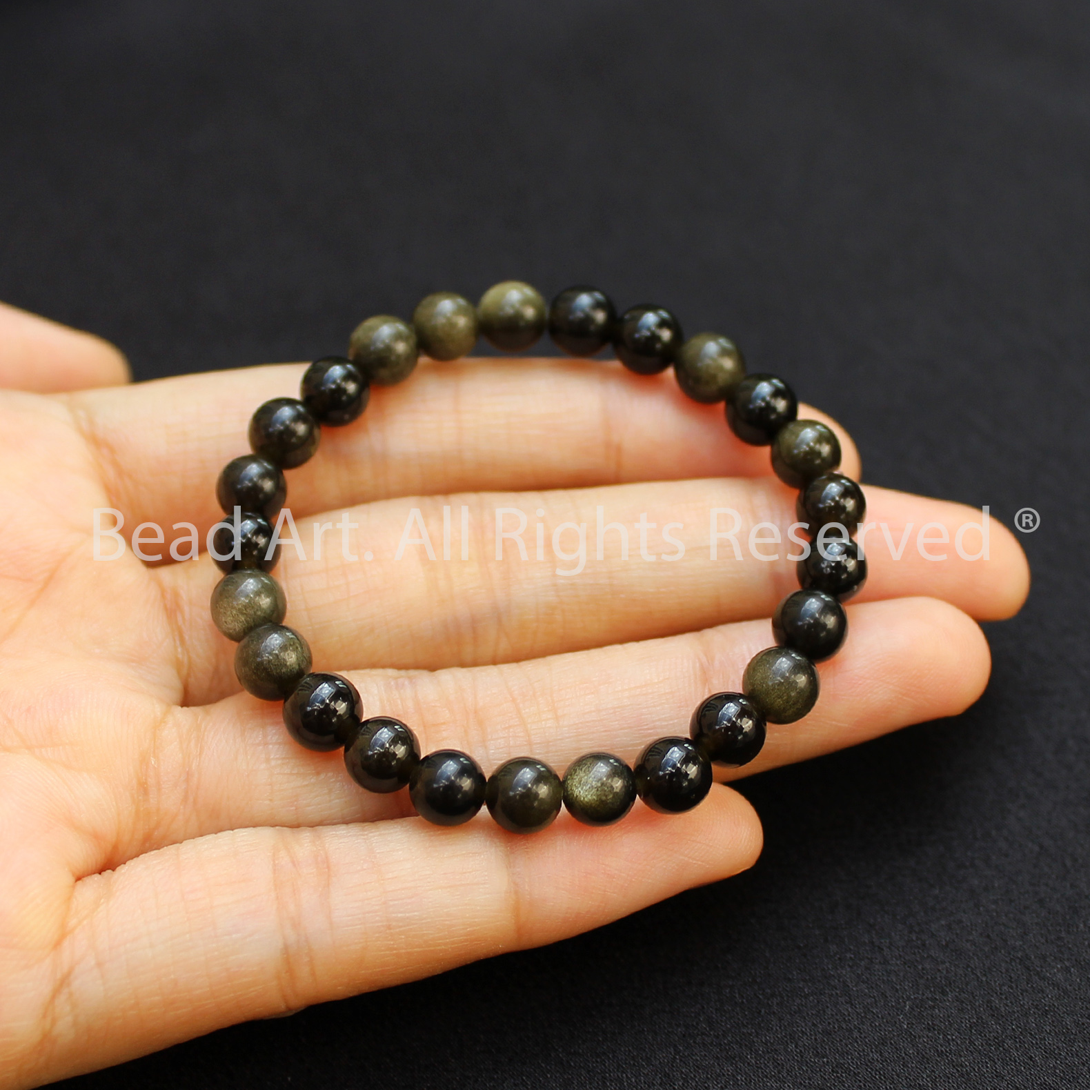 Vòng Tay 6MM Đá Obsidian Màu Đen Ánh Xám Tự Nhiên, Vòng Tay Phong Thuỷ, Chuỗi Hạt, Hợp Mệnh Thuỷ, Mộc - Bead Art