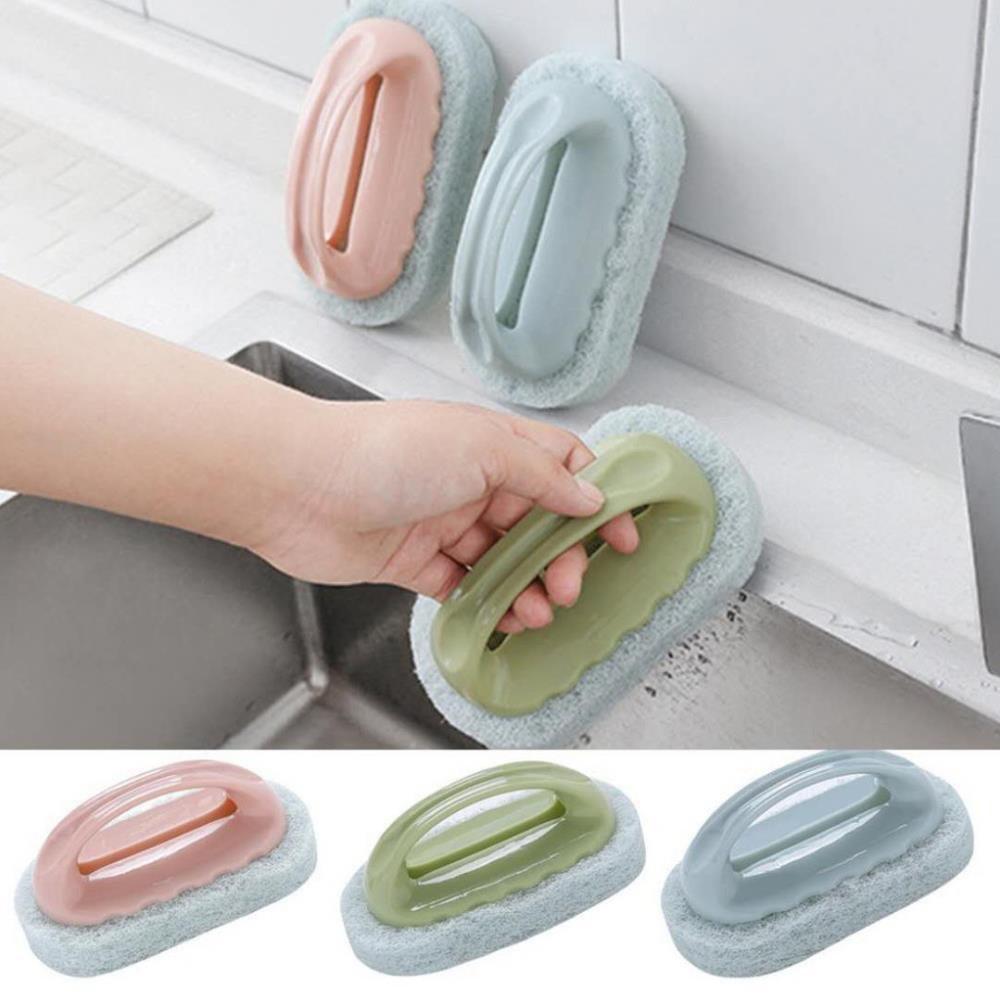 Bàn Chải Bọt Biển Lau Chùi Cọ Rửa Nhà Tắm, Nhà Bếp Tay Cầm Đa Năng