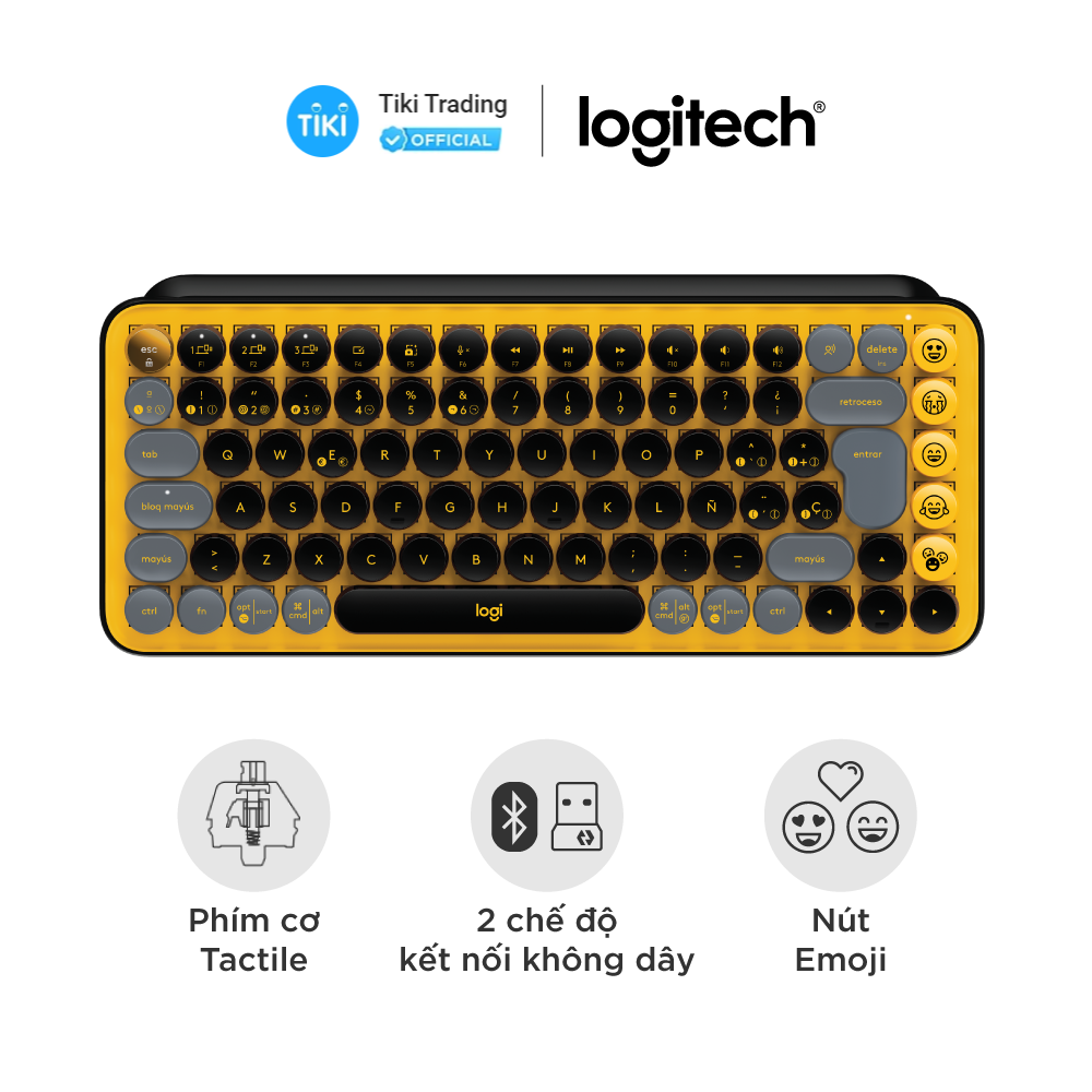Bàn phím cơ không dây bluetooth | USB Logitech POP KEYS - phím emoji có thể tùy chỉnh - Màu