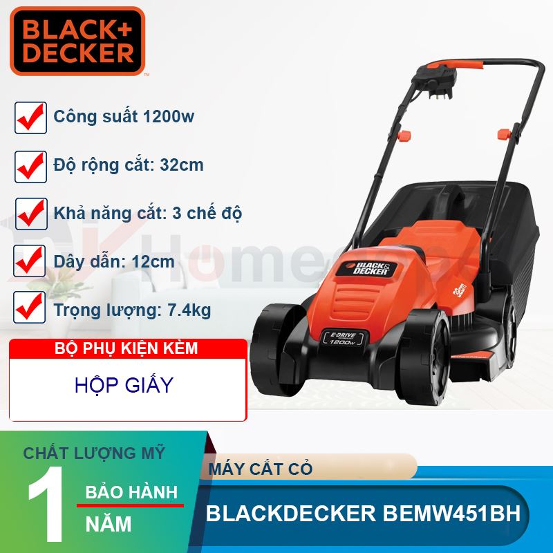 Máy cắt cỏ dùng điện 1200W Black&amp;Decker BEMW451BH