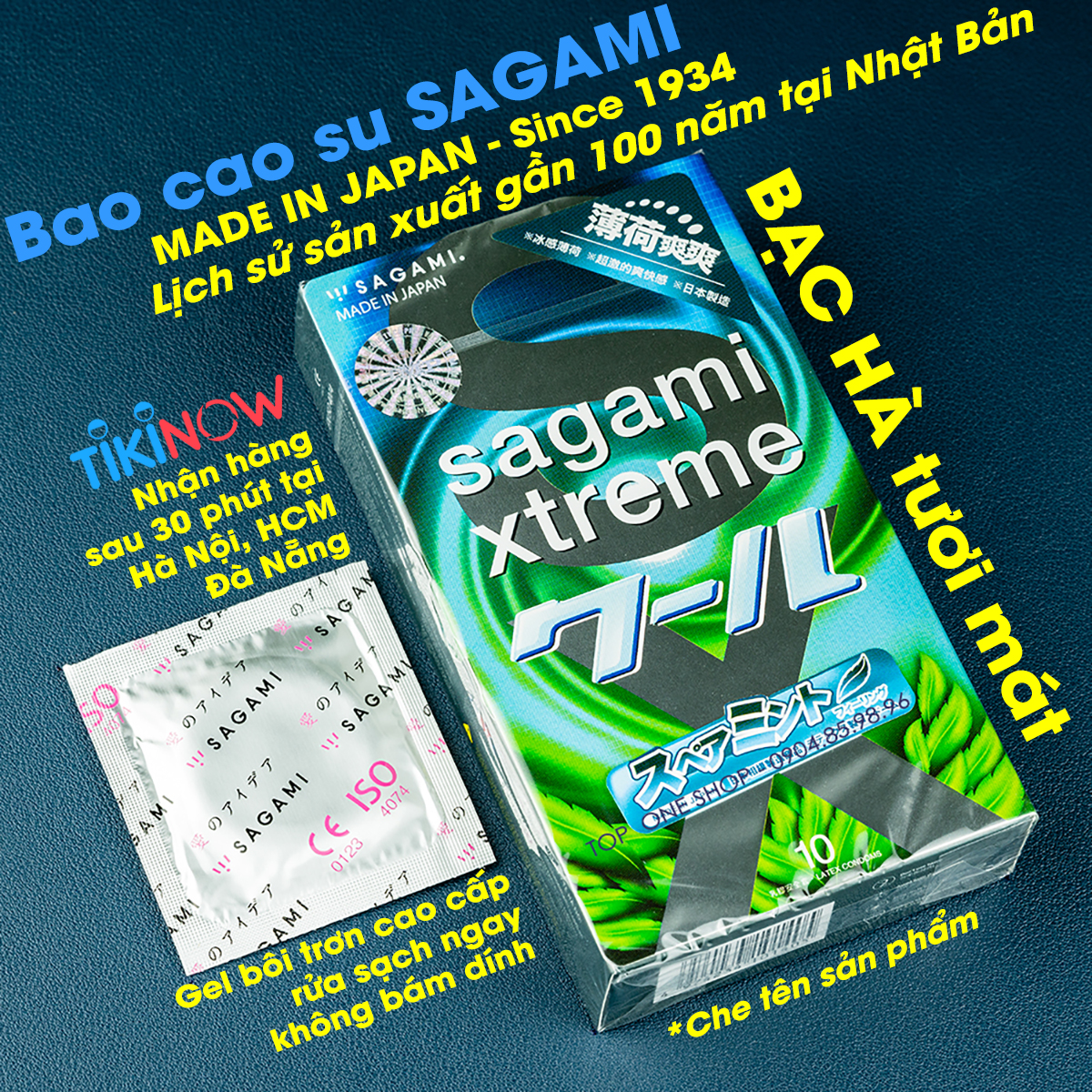 Bao cao su Sagami Spearmint - Hương bạc hà - Hộp 10 chiếc