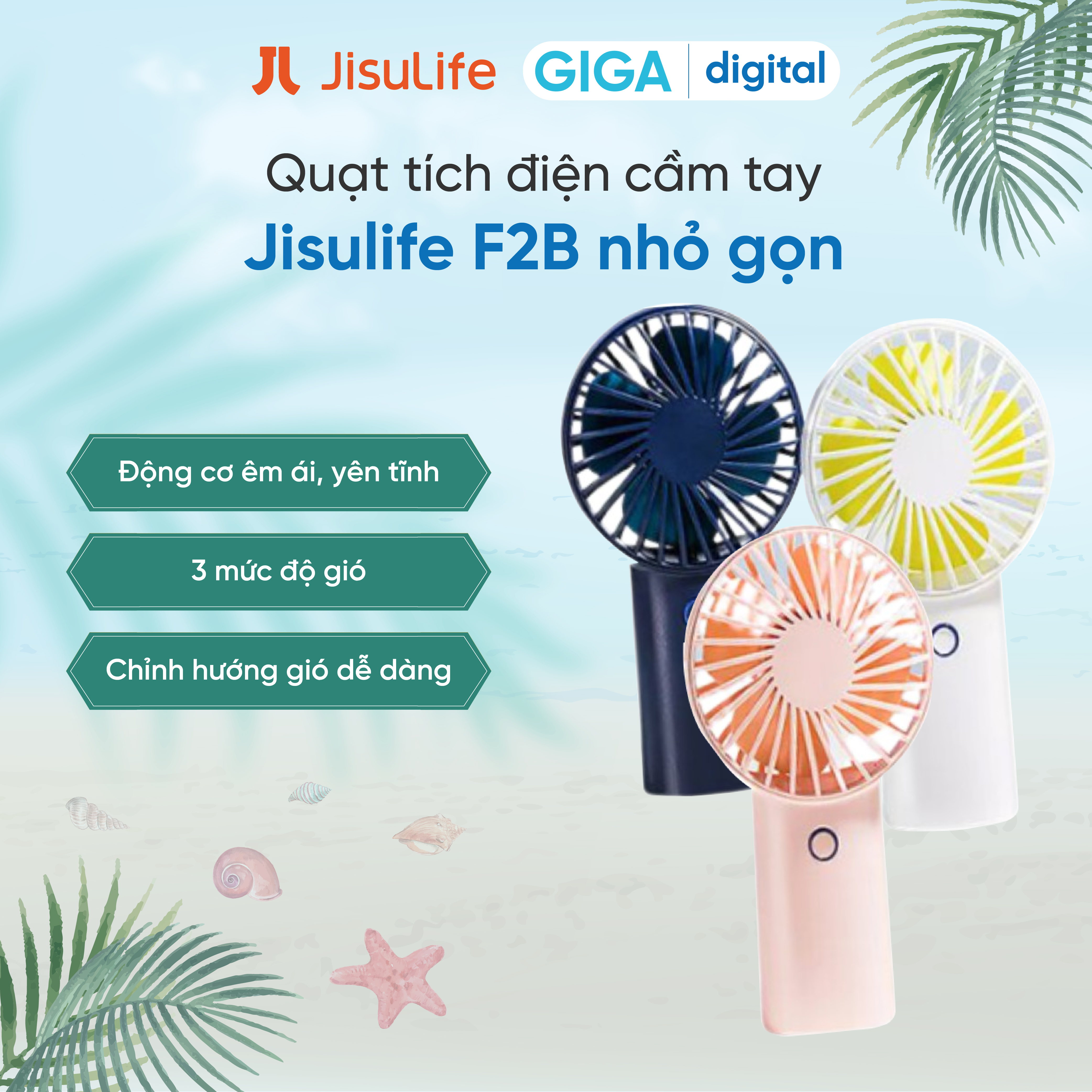 Quạt tích điện cầm tay mini Jisulife F2B