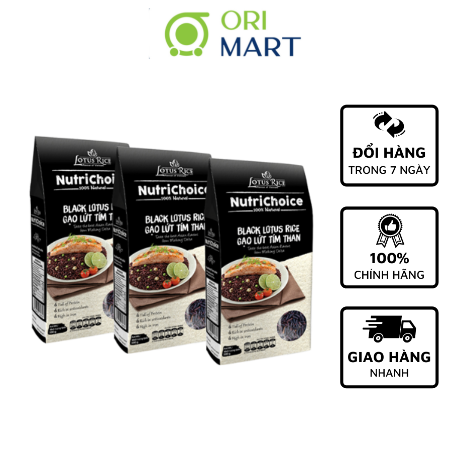 Combo 3 Gạo Lứt Tím Than Hữu Cơ NutriChoice Black Lotus Rice Gói 500g Thơm Ngon Giàu Dinh Dưỡng ORIMART