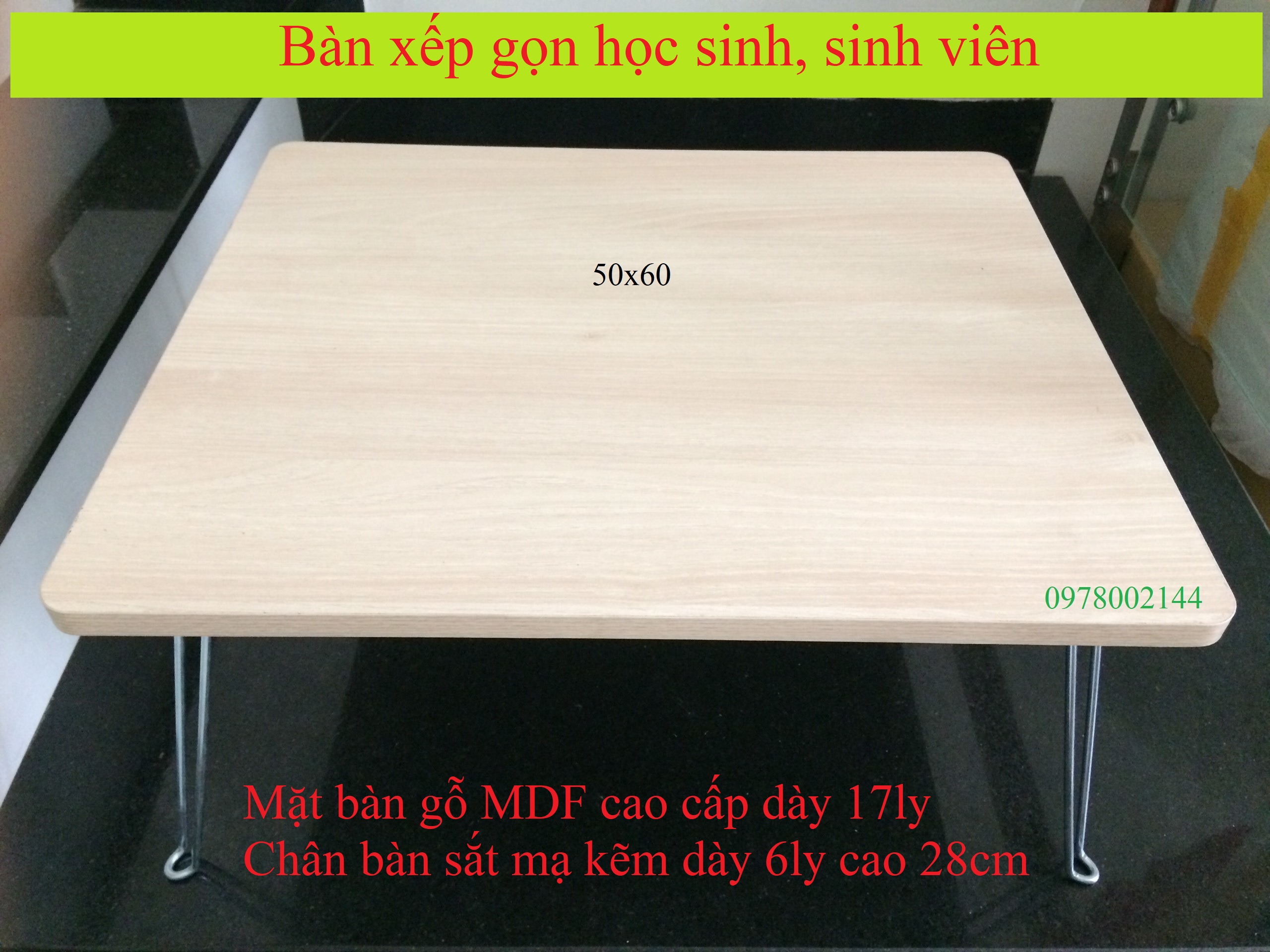 Bàn xếp gấp gọn học sinh vân gỗ Cao cấp 50x60cm