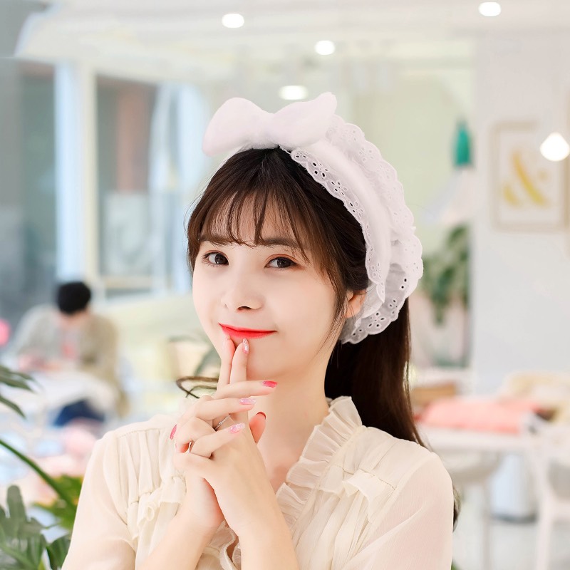 Băng đô rửa mặt, Bờm cài tóc đính Nơ phối ren siêu xinh, style Hàn Quốc cho nữ