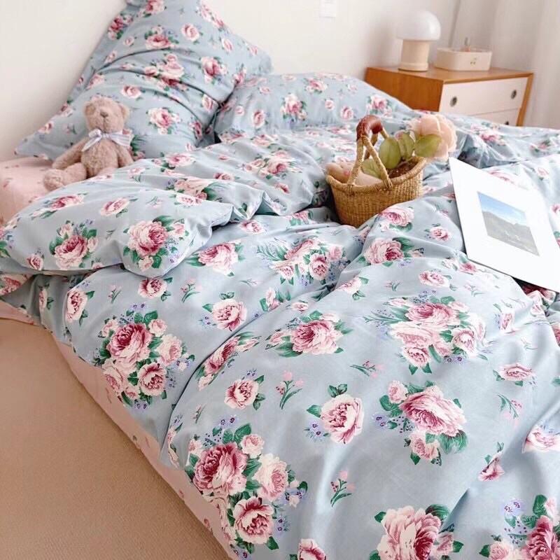 Set Cotton LiVing100%cotton Nhập Khẩu Cao Cấp Mẫu Mới về 4 Món Hoa nhí Xanh Vintage