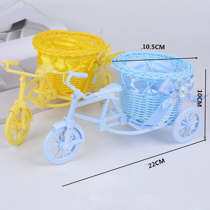 Giỏ hoa xe đạp trang trí 22cm bánh xe di chuyển linh động sắc màu