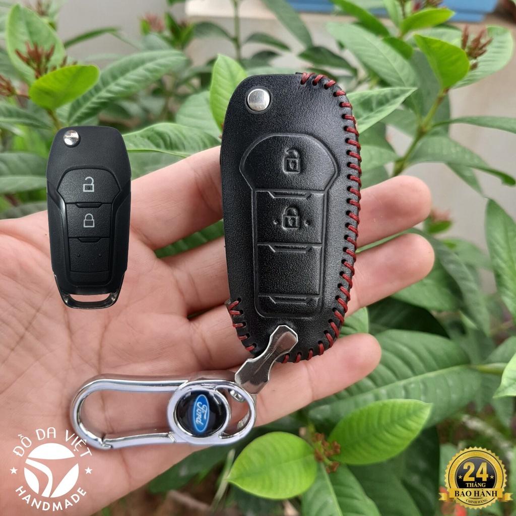 Bao Da Chìa Khóa FORD Ranger WT 14-17, XLS, XLT 2018-2023. chìa gập. Da Bò, Khắc Tên + Số ĐT
