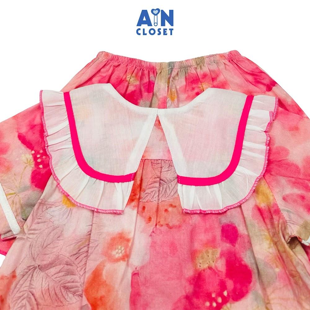 Bộ quần áo Ngắn bé gái hoạ tiết Hoa Mẫu Đơn Hồng Cotton - AICDBGQC1T3O - AIN Closet