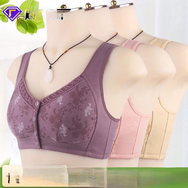 Áo ngực trung niên nữ cho bà cho mẹ chất liệu cotton cúc bấm trước phối ren cao cấp