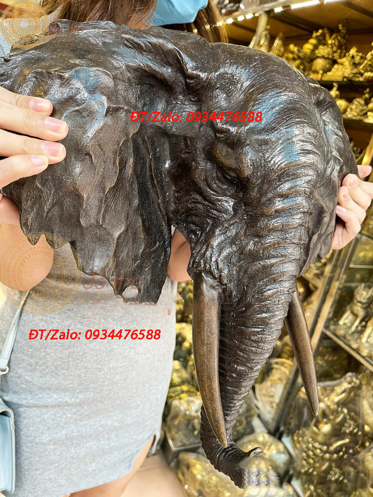 Đầu Voi Bằng Đồng Thau Màu Nâu Treo Trang Trí Đẹp