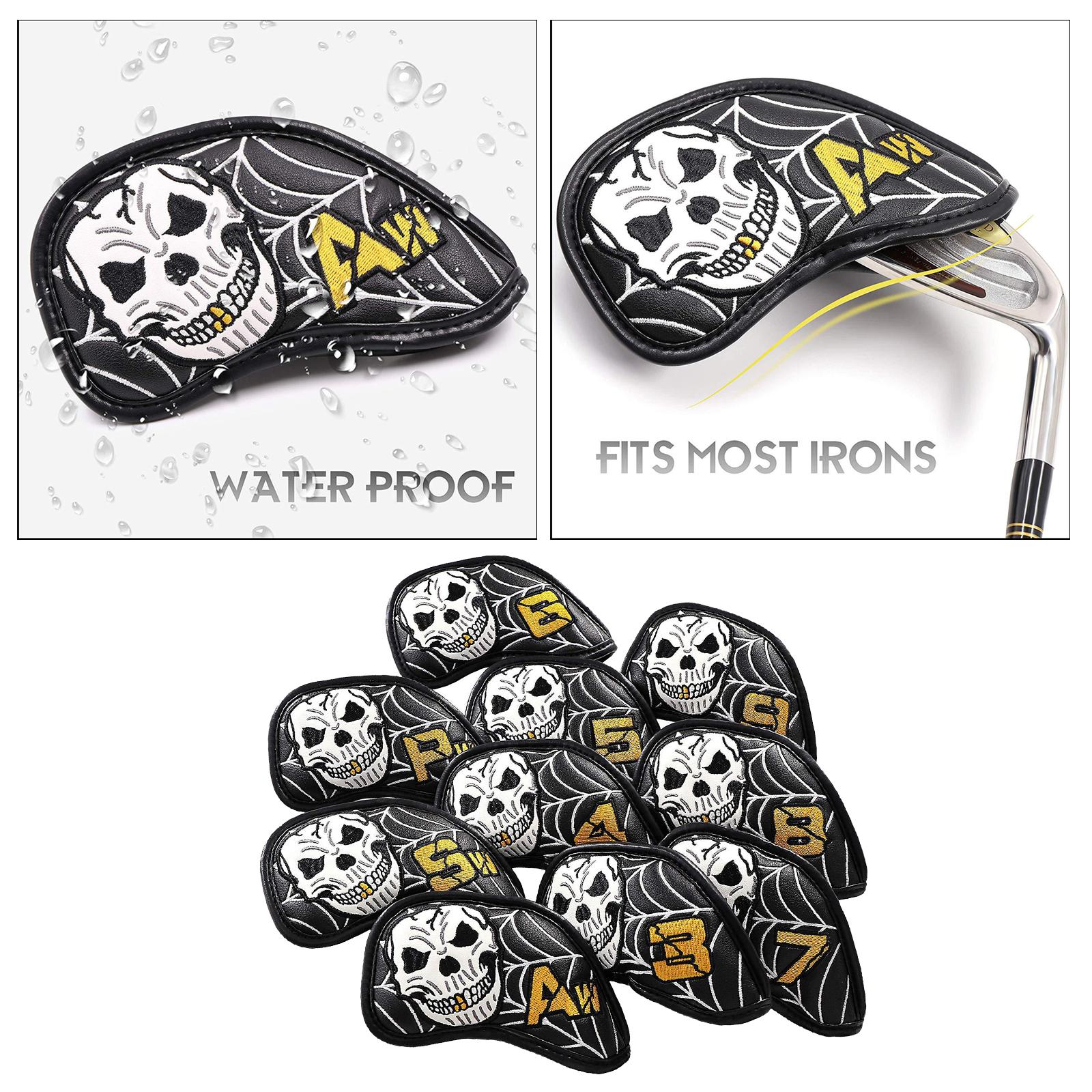 10 pcs Golf Iron Head Covers, Club Headcover Set, PU Leather Skull Pattern Golf Iron Head Covers Set Fit All Brands Irons