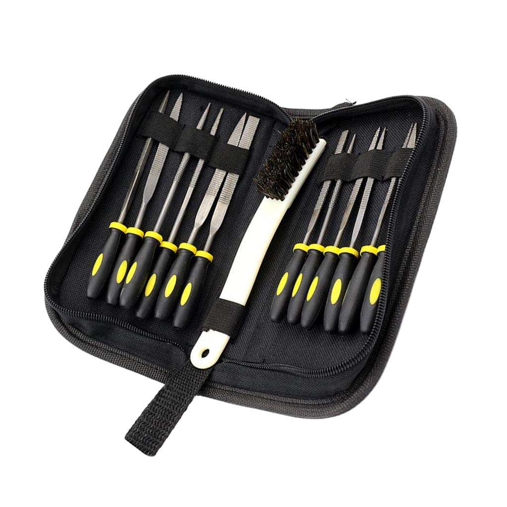 15Pcs Mini Assorted Wood Rasp Set Steel Needle Files Trimming File With Brush And Clear Parts Box In Storage Zipper Case DIY Woodworking Tools