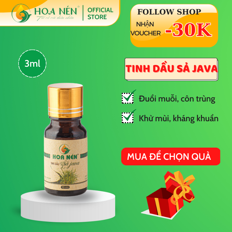 Tinh dầu Sả Java nguyên chất Hoa Nén 3ml - Đuổi muỗi, khử mùi, an toàn sức khoẻ
