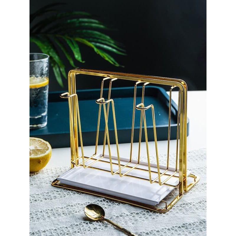 KHAY ÚP CỐC HỢP KIM MẠ VÀNG KÈM KHAY HỨNG NƯỚC TIỆN DỤNG