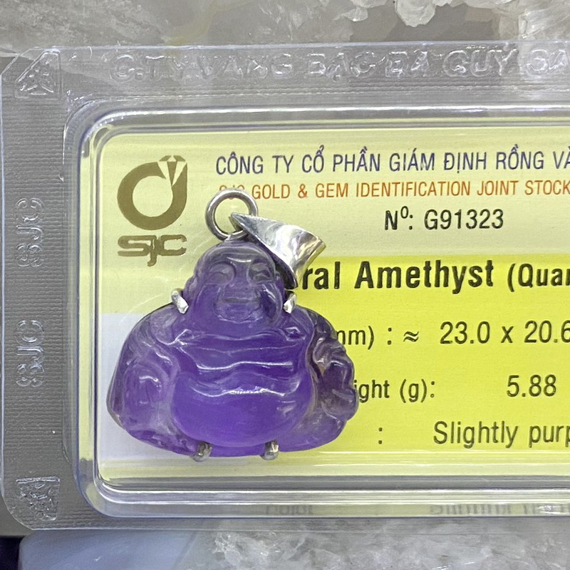 Tượng Tôn Phật Di Lặc Thạch Anh Tím Amethyst tự nhiên kiểm định