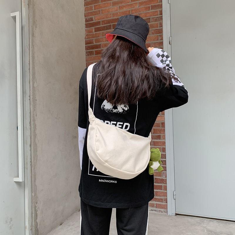 Túi Đeo Chéo Thời Trang Canvas Hình bán nguyệt , Phong Cách Ulzzang Dành Cho Học Sinh, Sinh Viên