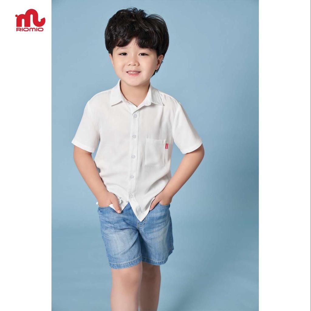 Quần short jean bé trai 3-11 tuổi (15-40kg) RIOMIO sooc bò ống rộng cạp chun 100% cotton sợi tencel - RM217