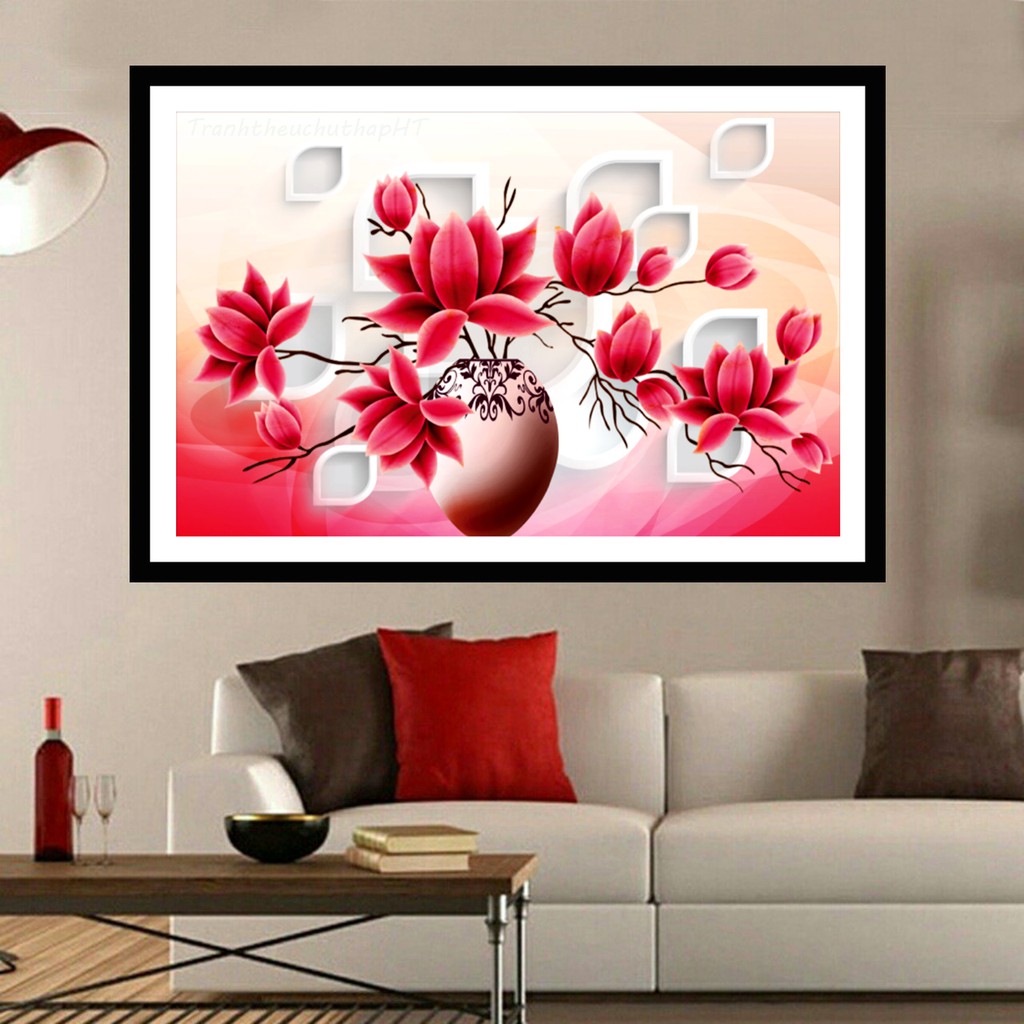 Tranh đính đá bình hoa khoe sắc VS403 - 75 x 48 cm - chưa đính