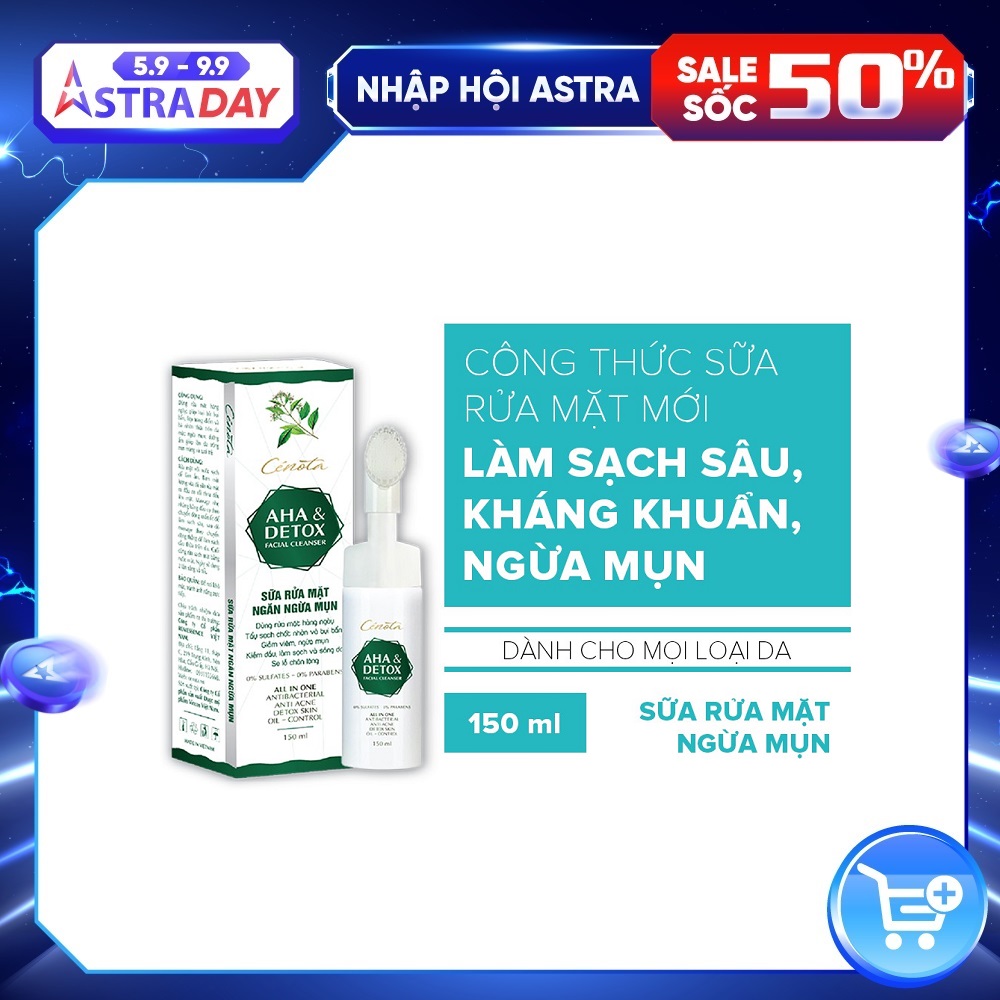 Sữa rửa mặt Ngừa Mụn Cenota AHA Detox 150ml Sạch Sâu Kiềm Dầu Lành Tính