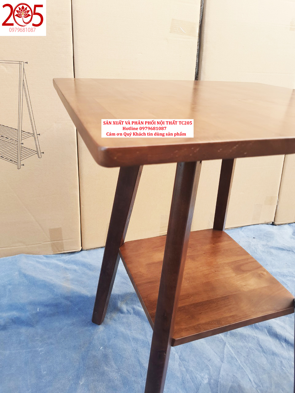 Bàn trà cafe 2 tầng 60x60x73cm GỖ CAO SU 100% thương hiệu TC205 - màu tự nhiên